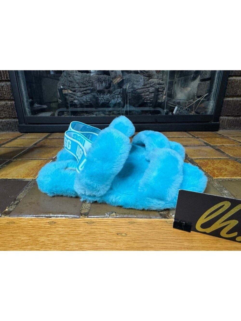 Youth 4 Ugg Australia Oh Yeah Light Blue Fluffy Soft Slippers 1115752K